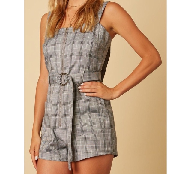 Cotton Candy LA Plaid Belted Romper - Picture 2 of 7